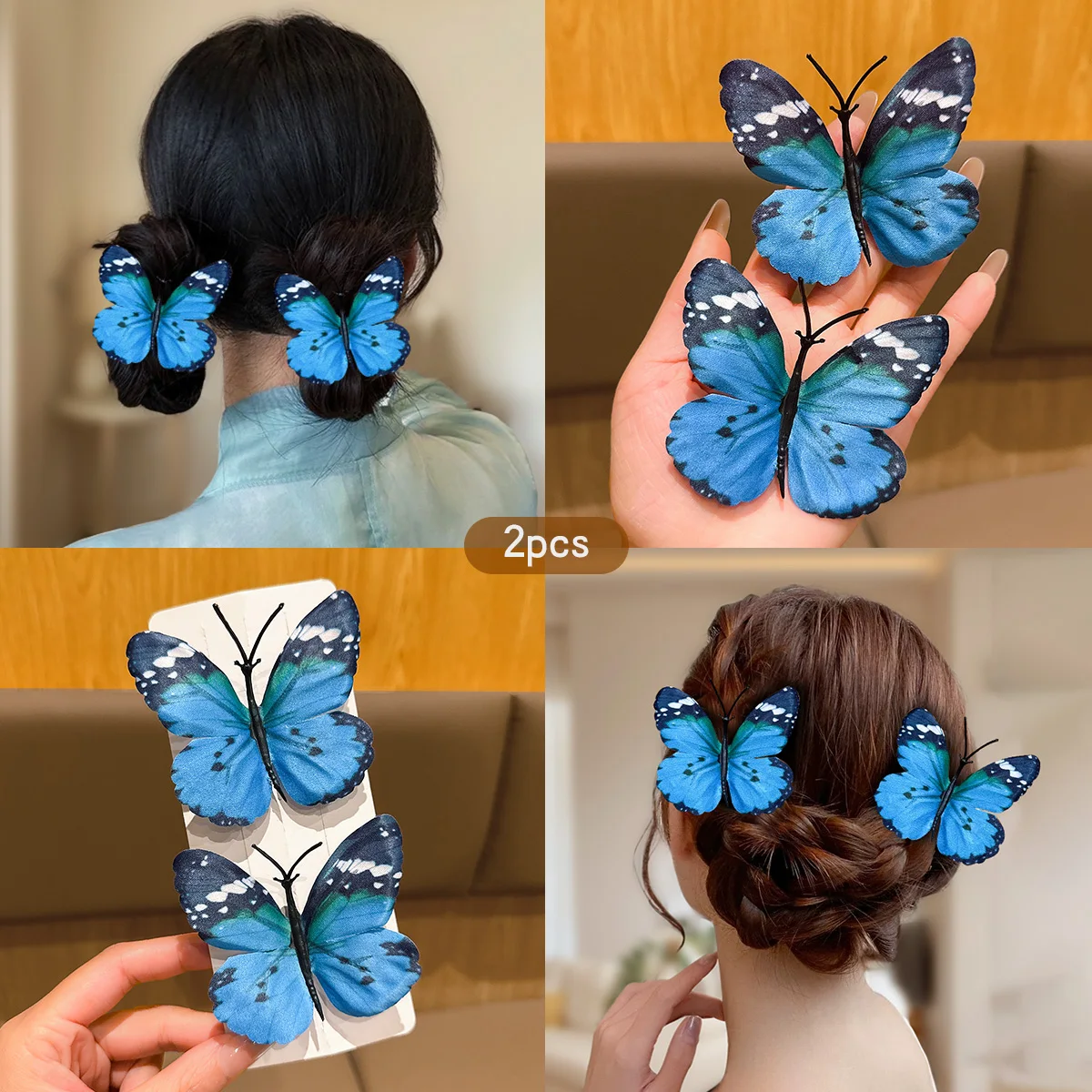 2 wasserblaue Feen-Schmetterlings-Haarspangen, geeignet für den täglichen Haarschmuck
