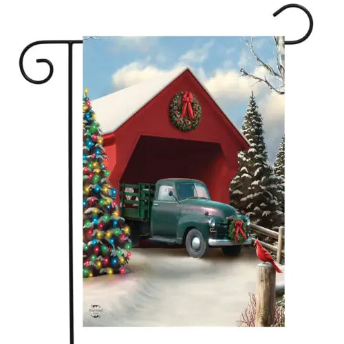 Snow Covered Bridge Christmas Garden Flag Pickup Truck Lights 12.5