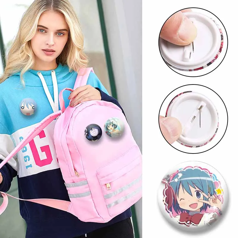 Cute Anime Puella Magi Madoka Magica Brooch on Backpack Accessories Miki Sayaka Cartoon Round Enamel Pins Jewelry Badge Ornament