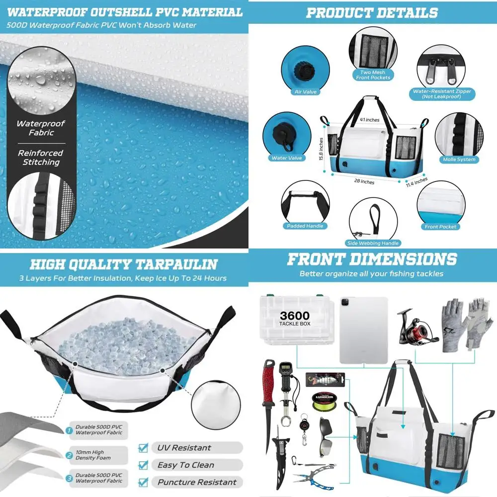 حقيبة تبريد الأسماك المعزولة مع قاع مسطح-25x17.5 40x16 60x20 بوصة مقاومة للماء لصيد الأسماك حقيبة تبريد القتل #1