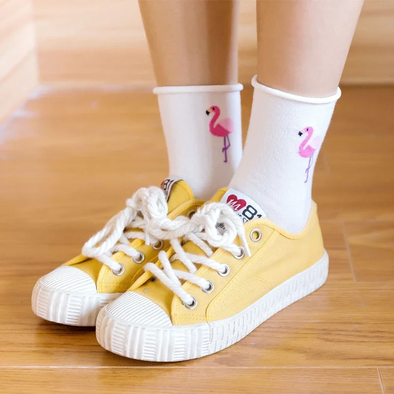 Lovely Girls\' Cartoon Animal Socks Flamingo Penguin Giraffe Alpaca Crimping Piled Soft Confinement Loose Mouth Sokken