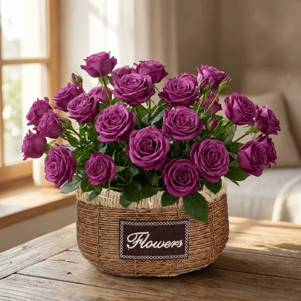 

Rustic Woven Flower Basket Plastic Decorative Flower Shop Pots Sturdy Handcrafted Flower Arrangement Basket Gift Baskets
