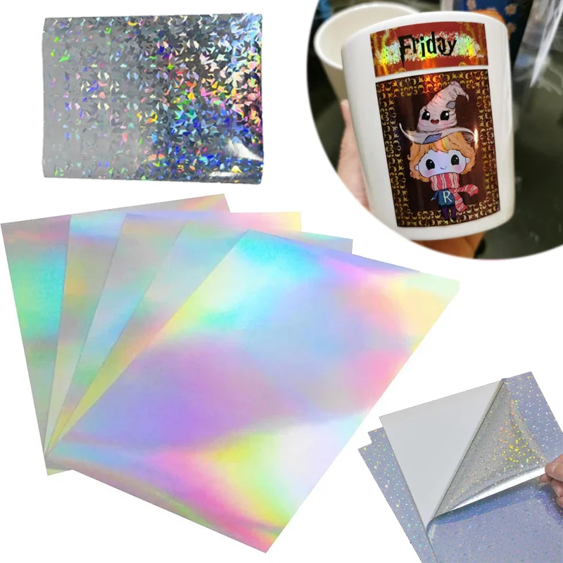 5Pcs Holographic Sticker Paper Clear Vinyl Self Adhesive Waterproof Transparent Cold Laminating Film For Crafts