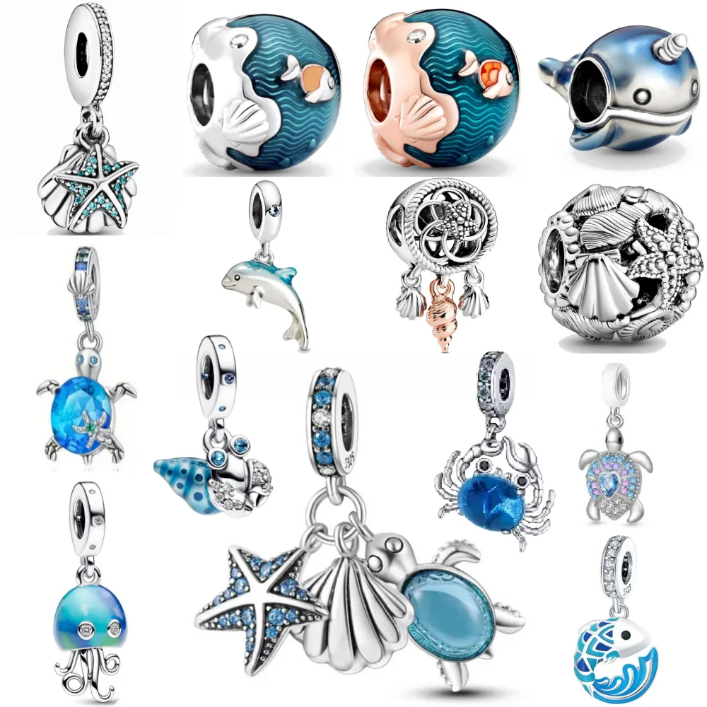 

Синий краб, раковина, осьминог, черепаха, кулон из бисера, серебро 925 пробы, подходит для европейского оригинального браслета, аксессуары для самостоятельного изготовления, ювелирные изделия