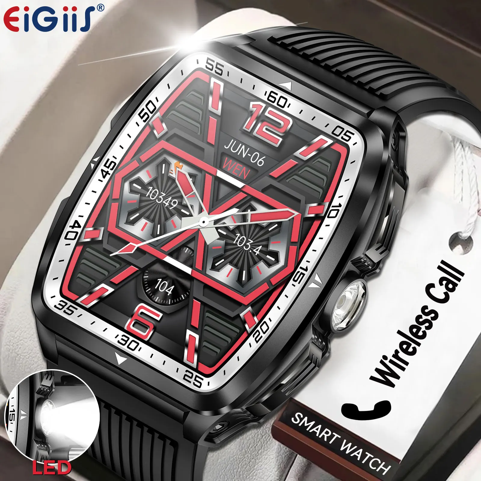 EIGIIS 2025 Relojes inteligentes para hombres con linterna LED 5ATM resistente al agua 1,8 