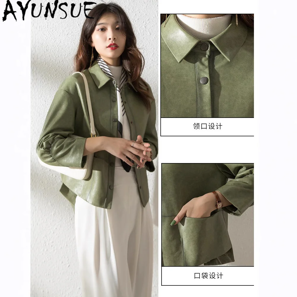 AYUNSUE 100% Sheepskin Real Leather Jacket Women 2025 Black Motocycle Jackets Womens Coats Autumn Clothes Jaqueta De Couro