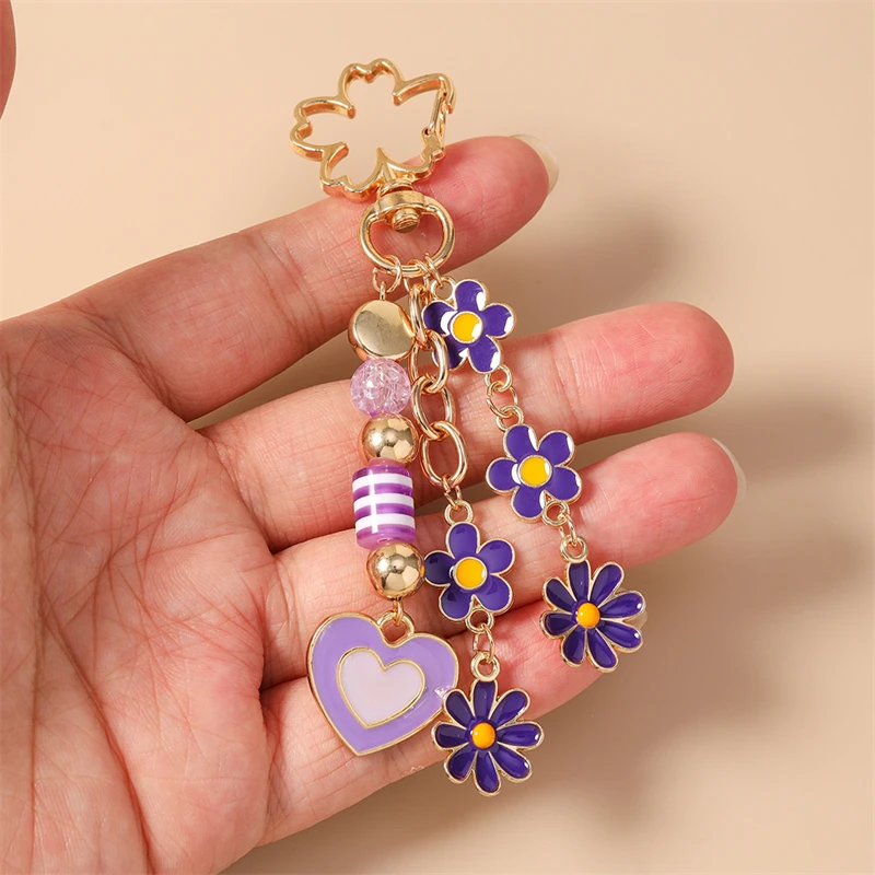 Modische Bunte Blumen-Schlüsselanhänger, Souvenir-Geschenke für Frauen und Männer, Autoschlüssel, Handtaschen- und Geldbörsenanhänger, DIY-Schmuckzubehör – Detail 6