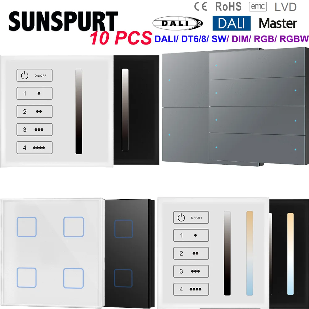 TL4-1D Dimming TL4-2D CCT DALI Master Controller Skydance 1 Zone or 4 Zone Wall Mounted Touch DALI Panel Powered DALI Bus 24V DC