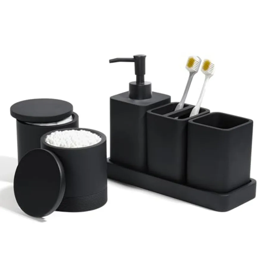 

Набор аксессуаров для ванной комнаты, матовый черный органайзер для раковины с держателями для зубных щеток, дозатор мыла, туалетный столик, стакан