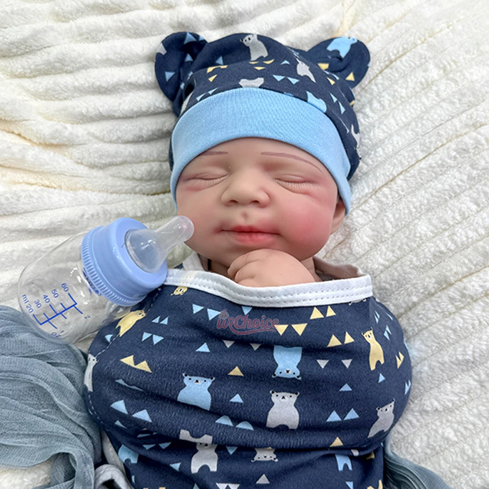 Pascale 47cm Soft Full Silicone Reborn Doll Sleepy Baby with Natural Relaxed Smile for Parenting Simulation Birthday Gifts