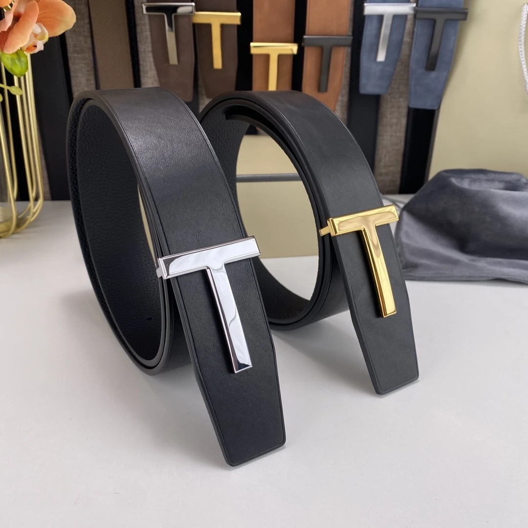 High Quality Luxury Goods Designer Men cowhide T-shaped Reversible Buckle Belt With Double-sided Use T Buckle Gift Box T07