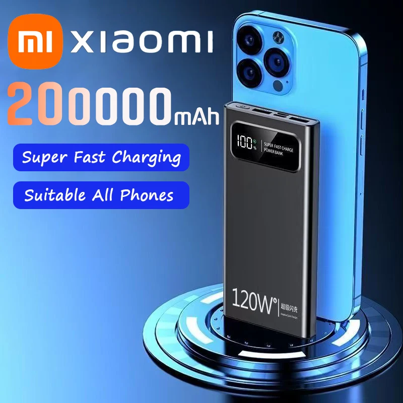 Xiaomi 200000mAh High Capacity Power Bank 120W Super Fast Charging Battery Digital Display Power Bank For Iphone Samsung Huawei