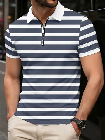 Heren casual topshirts print rits turn down mode losse blouse korte mouw tops shirt heren T-shirts korte mouw