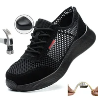 Zapatos de trabajo transpirables para hombre, zapatos de seguridad de verano, zapatillas protectoras ligeras, zapatos de seguridad con punta de acero, botas a prueba de pinchazos