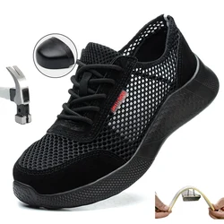 Breathable Men Work Shoes Summer Safety Shoes Lightweight Protective Sneakers Safety Steel Toe Shoes Men Puncture-Proof boots
