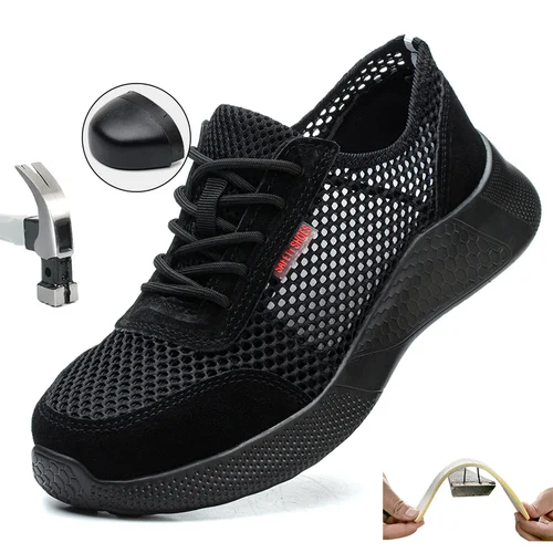 Zapatos de trabajo transpirables para hombre, zapatos de seguridad de verano, zapatillas protectoras ligeras, zapatos de seguridad con punta de acero, botas a prueba de pinchazos