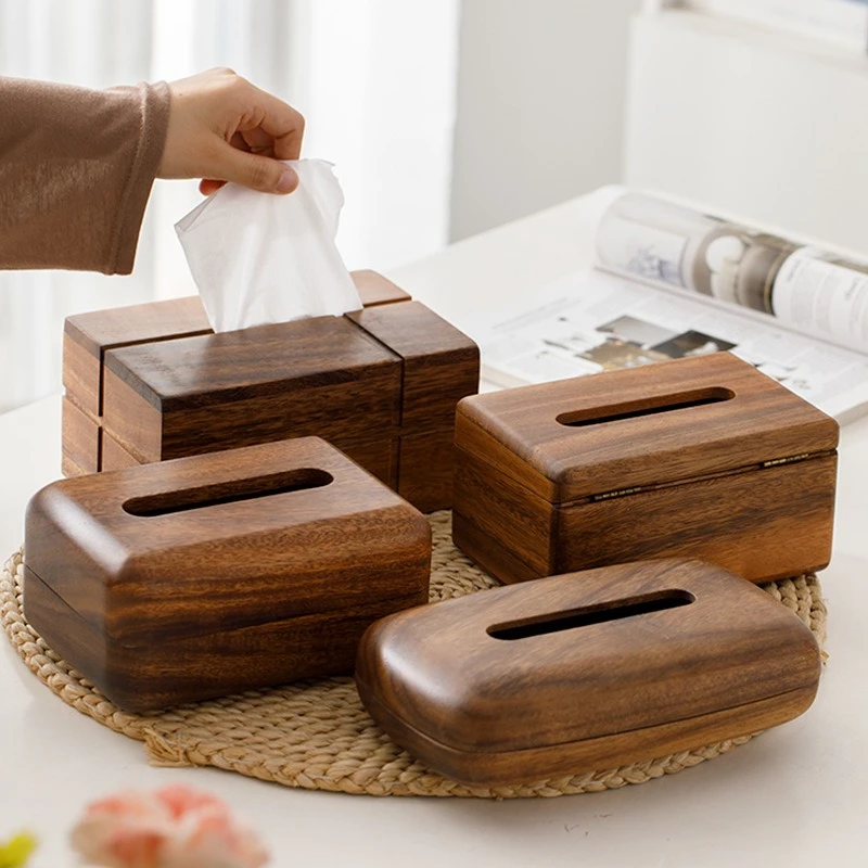 

Solid Wood Tissue Box Wooden Napkin Holder Desktop Paper Towel Dispenser Home Office Living Room Organizer Table Decor Case