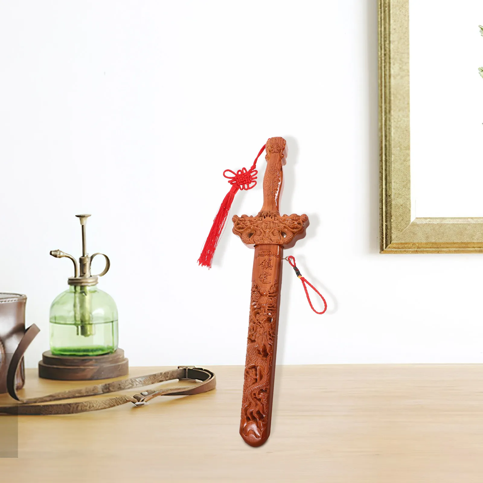 Chinese Style Wood Sword Ornament Exorcism Gift for Family Prosperity Good Home Furnishing Decor Portable Sword - view 3