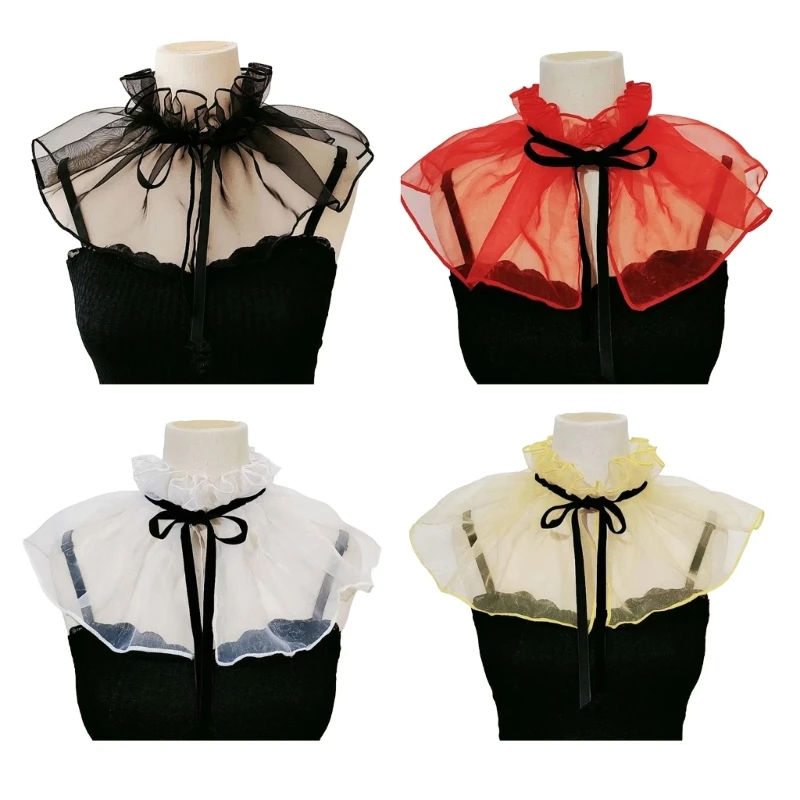 

Victorians Ruffle False Collar Vintage Sheer Mesh Shawl Party Capelet for Women Dropship