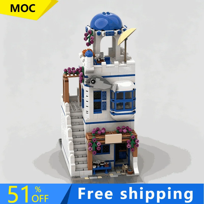 1050 PCS Greek Restaurant World‑Style Modular Building Blocks Model Bricks DIY Assembly Display Collectible Toy Creative Gifts