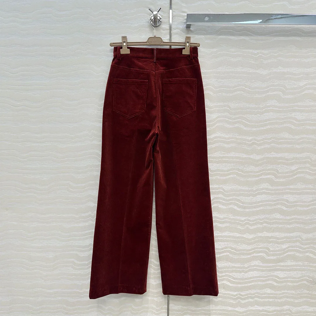 

2025 новые модные осенние винтажные вельветовые брюки бордового цвета, женские элегантные повседневные прямые брюки с высокой талией