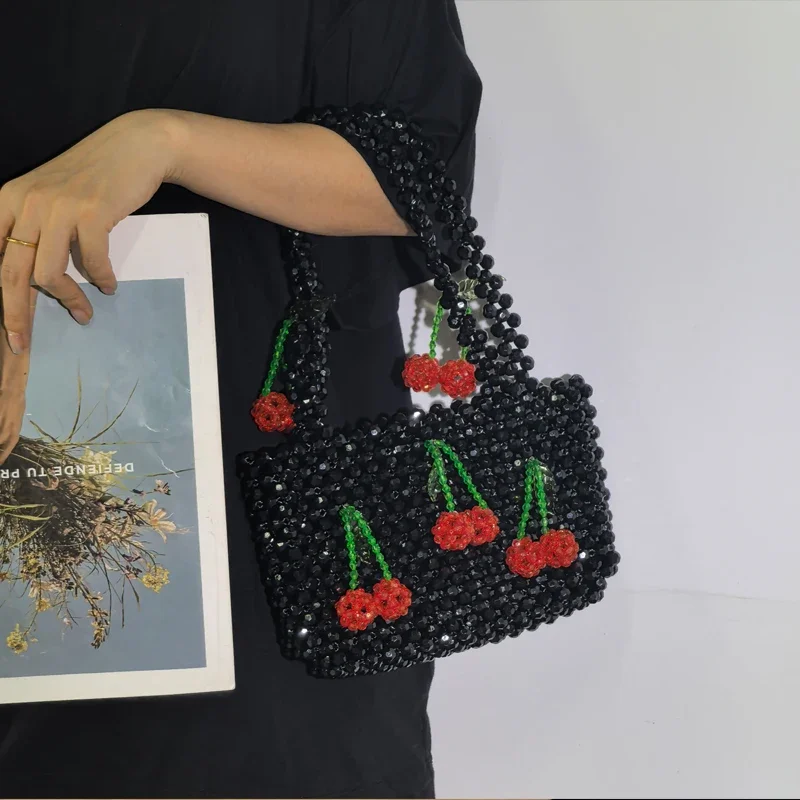 

Lightweight and Fashionable Beaded Handbags Summer Cherry Acrylic Shoulder Women Bags Own Design Cute Ladies Bag