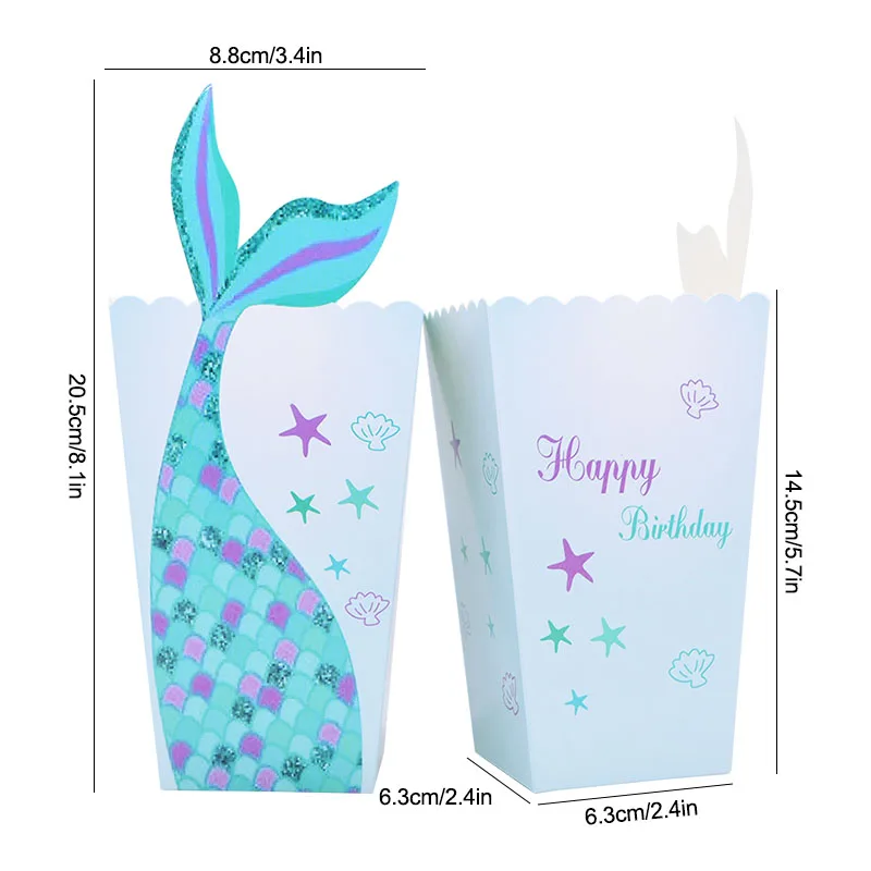 10Pcs Mermaid Tail Popcorn Boxes for Birthday Parties