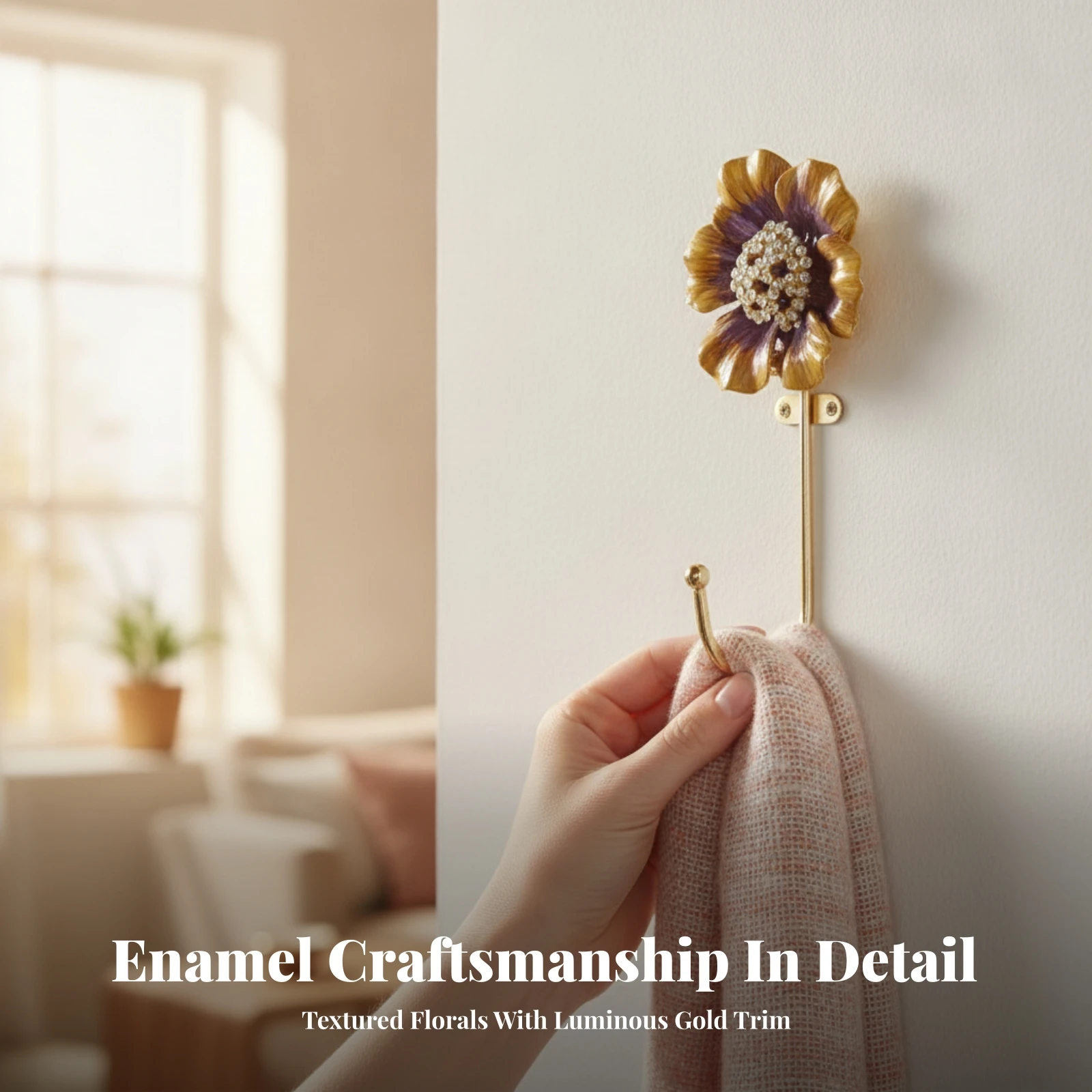 Wall Hook with Floral Top Space-Saving Decorative Wall Hook Decorative Coat Hooks Robust Hardware Easy to Install for Entryway