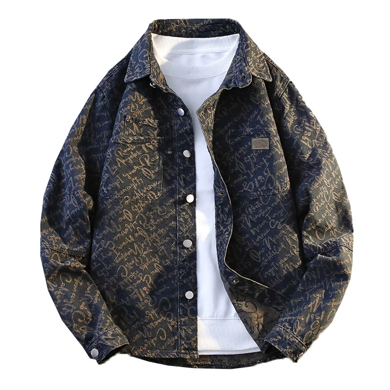 

Trendy Men's Denim Jacket Breathable Cotton Casual Square Collar Denim Jacket for Spring and Autumn Comfortable Men's Top
