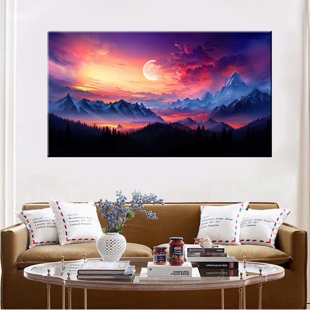 

Canvas Wall Arts Mountain Landscape Poster Sunset Moon Wallpaper Home Decoration Picture Printing For Living Room Interior Image