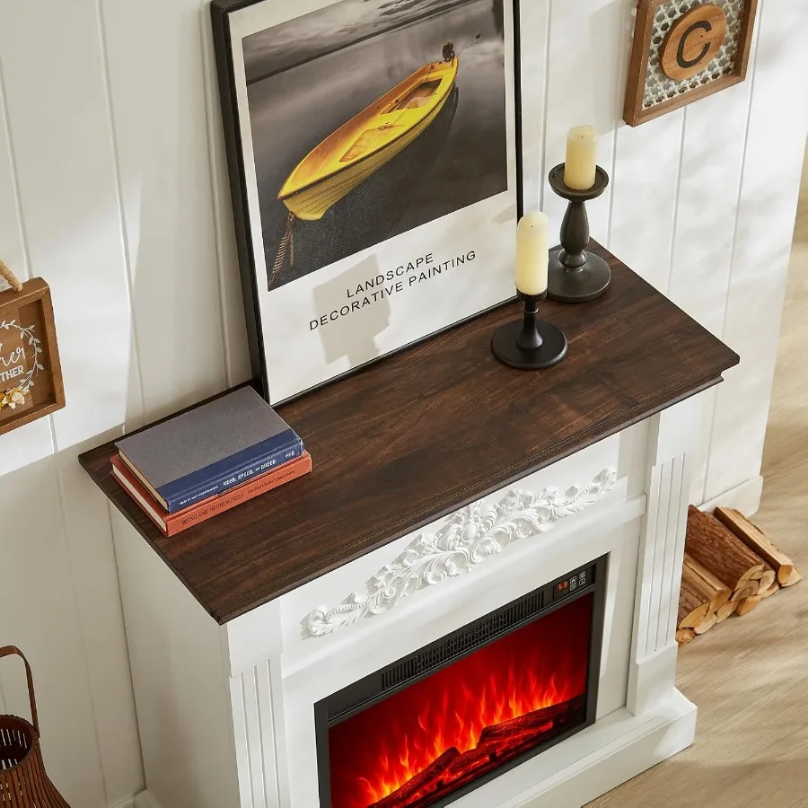 Chimenea eléctrica con chimenea, soporte para TV con inserto de chimenea reemplazable para ambiente acogedor de sala de estar, granja