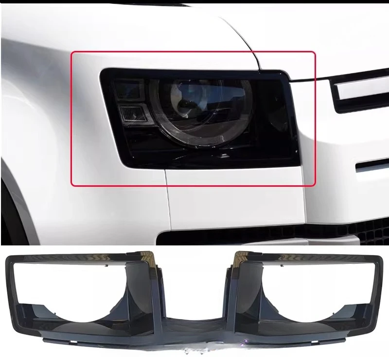 

Left Right Headlight Bezel Cover Trim For Land Rover Defender 90 110 130 Gloss Black