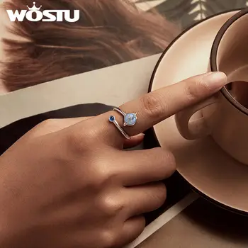 WOSTU 925純銀蛋白石藍色星球開口戒指,創意女孩生日飾品,可疊戴派對戒指,禮物 10 最佳銷售 藍色蛋白石戒指 - №5
