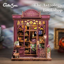 CUTEBEE DIY Book Nook Kit Miniature Dollhouse Wooden Assembly Toy 3D Puzzle Bookshelf Insert with Light for Astrology Bookshop