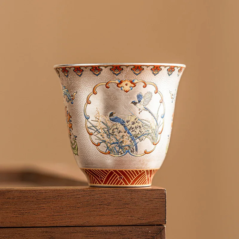 Taza de té plateada esmaltada, juego de té kung fu para el hogar, taza maestra, taza individual, taza personal, taza para degustación de té