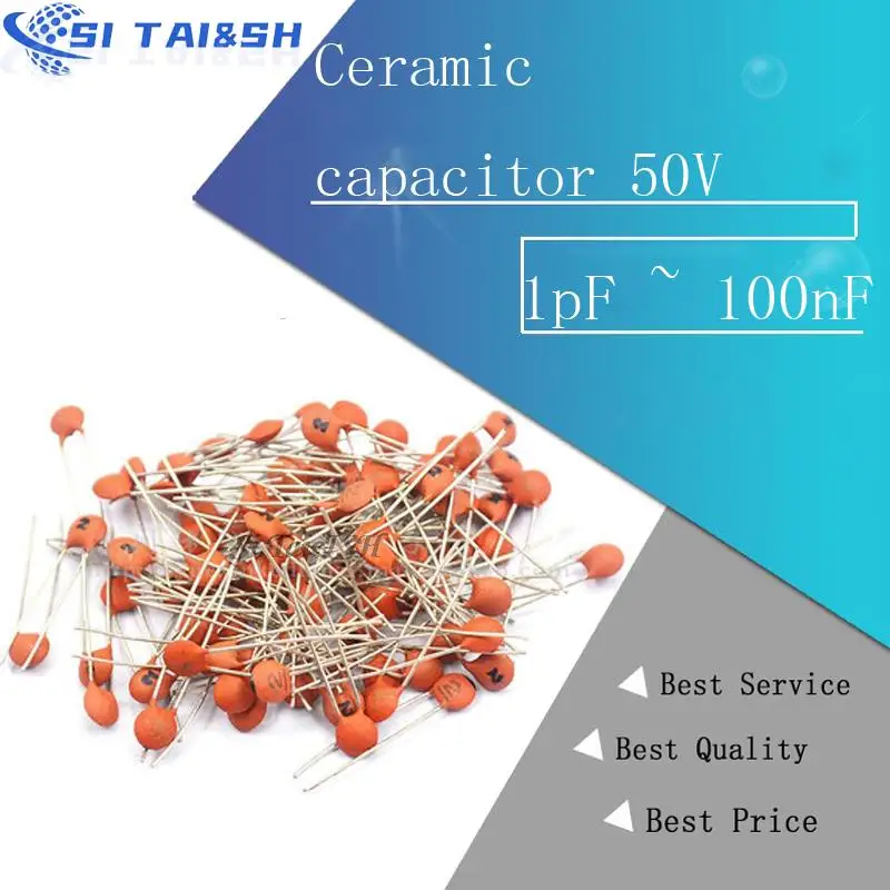 Capacitor cerâmico 50v 1pf ~ 100nf 104 4.7pf 10pf 22pf 33pf 47pf 100pf 101 220pf 221 330pf 331 470pf 471 1nf 103 47nf 473, 200pcs