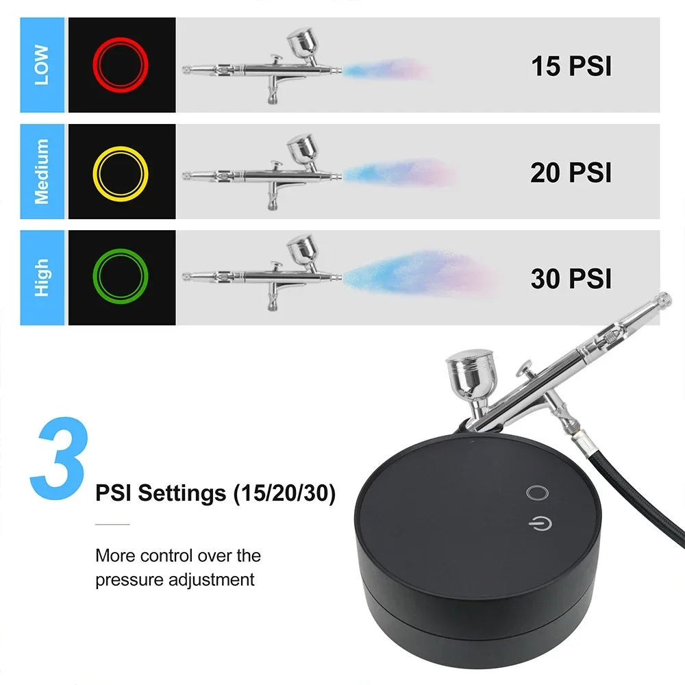 Imagem -03 - Kit de Aerógrafo de Dupla Ação com Compressor de Parada Automática de 30psi Pistola Multifuncional para Maquiagem Decoração de Bolo de Unhas Pintura de Modelo