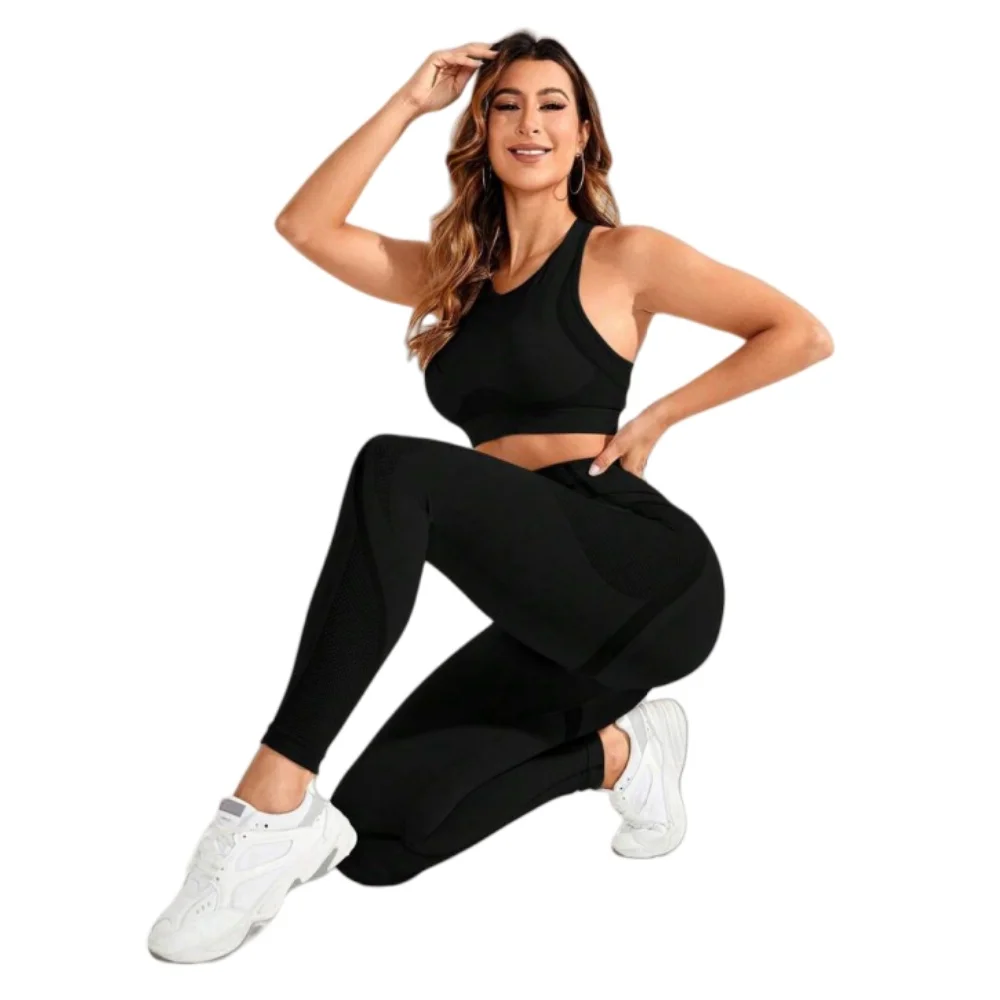 2-piece suit, women's yoga suit, beautiful back high waist trousers combination, seamless super elastic ideal gym clothing image 4
