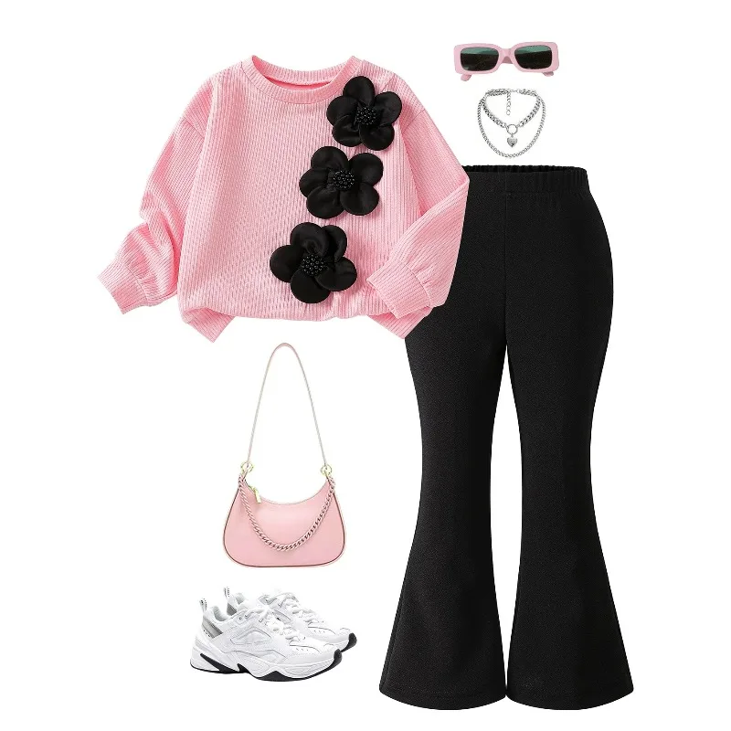 

Fall/ Winter Baby Clothes Girls Round Neck Long Sleeve Shirt Top Blouse+ Versatile Wide Leg Pants Daily Wear Children Clothing