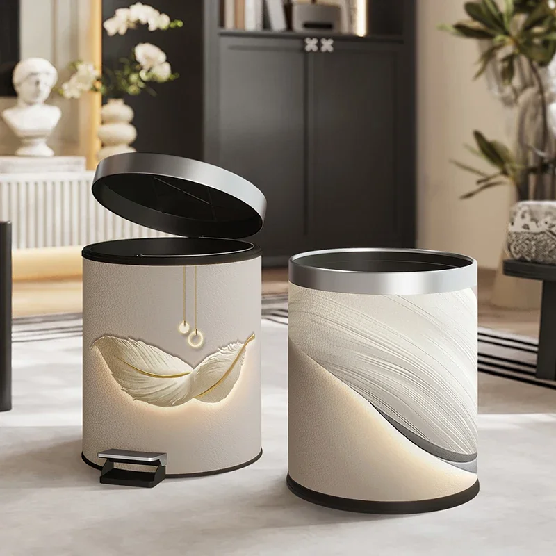 Light Luxury High-end High-value Household Living Room Trash Can with Cover Foot Step Bedroom Food waste Modern Simplicity home