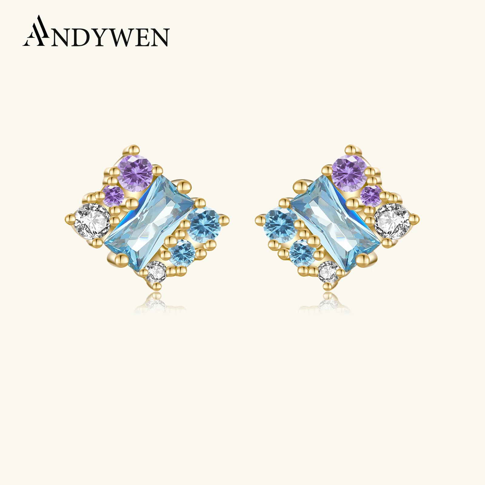 ANDYWEN Women 925 Sterling Silver CZ Stud Earring Pendientes Luxury Earrings 2025 Wedding Party Jewelry