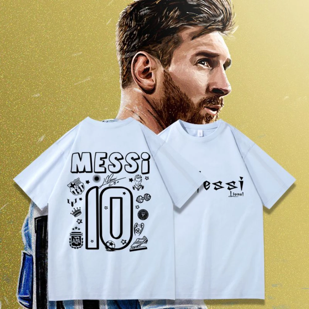 Messi 10 Vintage Print Short Sleeve Cotton T-Shirt Summer 2024 Argentine Football Star Commemorative Men's Casual Top T Shirt