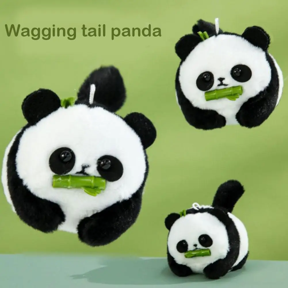 Cartoon Plush Doll Keychain Cute Stuffed Tail Wagging Bell Doll Pulling Panda Tail Dog Funny Little Keychain Doll Rope Cat J7U0