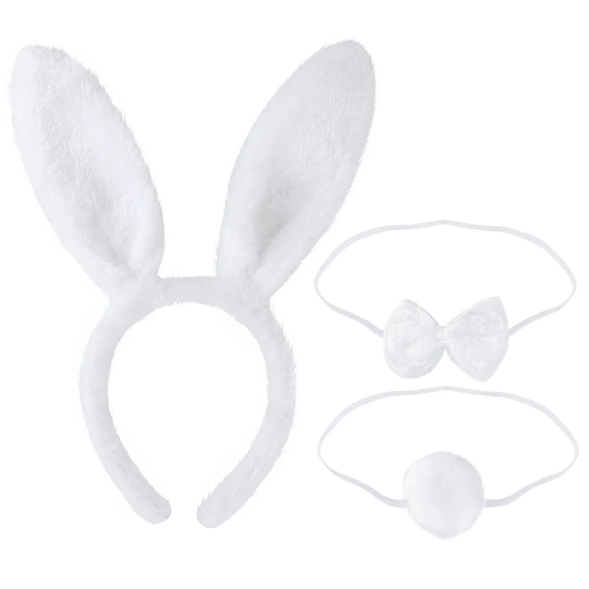 

3Pcs Ears Headband Bow Ties Tail Set Kids Adult Party Cosplay Costume White bunny cosplay set Halloween Masquerade Photo