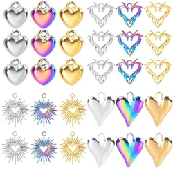 10pcs Gold Plated Rainbow Color Heart Shape DIY Jewelry Making Pendants for Necklace Earrings Stainless Steel Charms Accessories