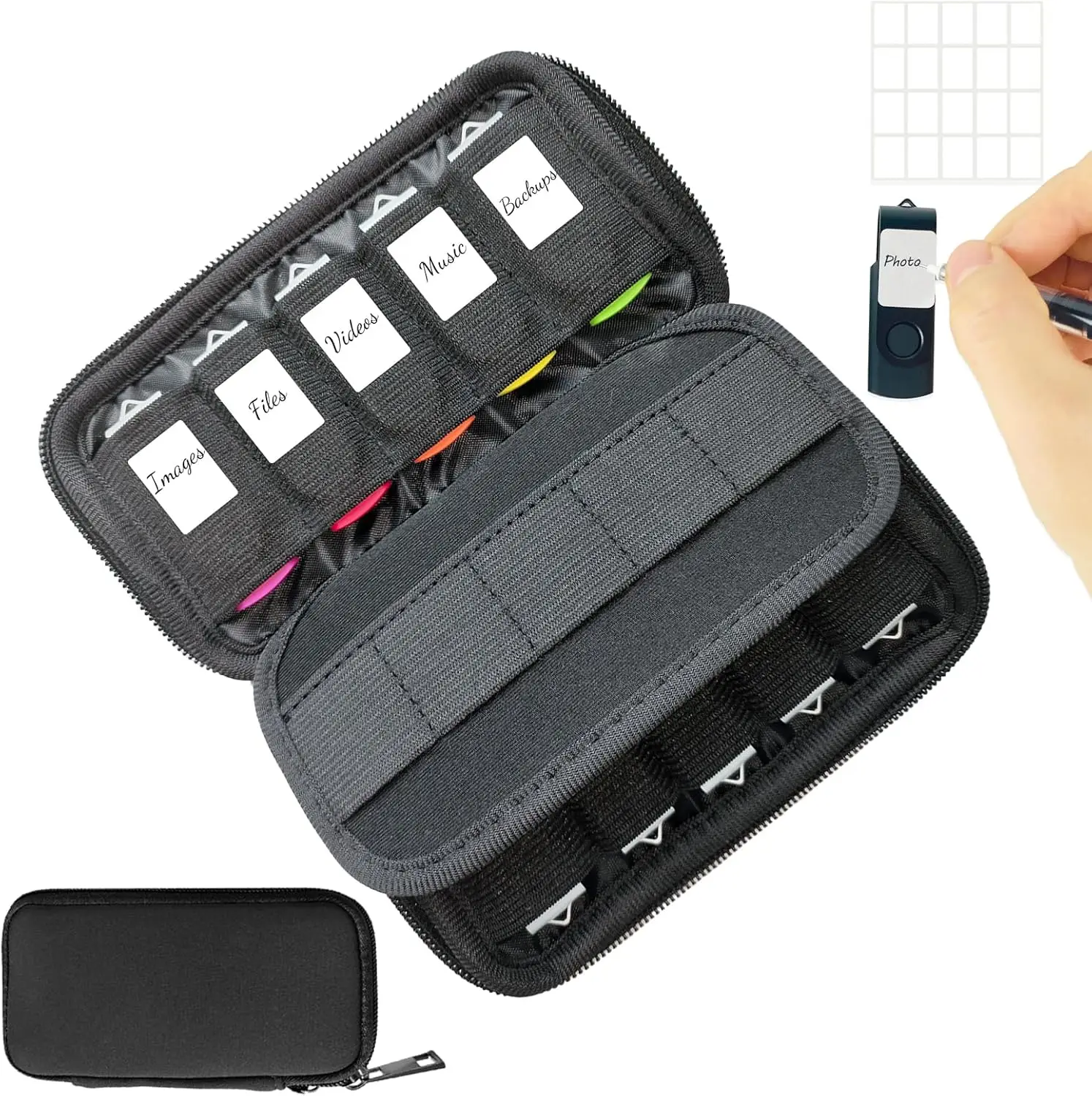 

Чехол для USB-накопителей с 10 USB-портами и 10 слотами для карт памяти, органайзер для хранения с сумкой на молнии, черный цвет