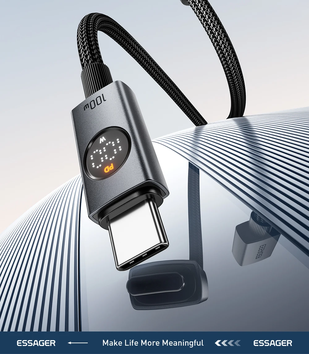 Essager 100W Typ-C zu Typ-C PD-Schnellladekabel für MacBook, iPad, iPhone 17, 16 Pro Max, Digitales Display, Datenkabel – Detail 2