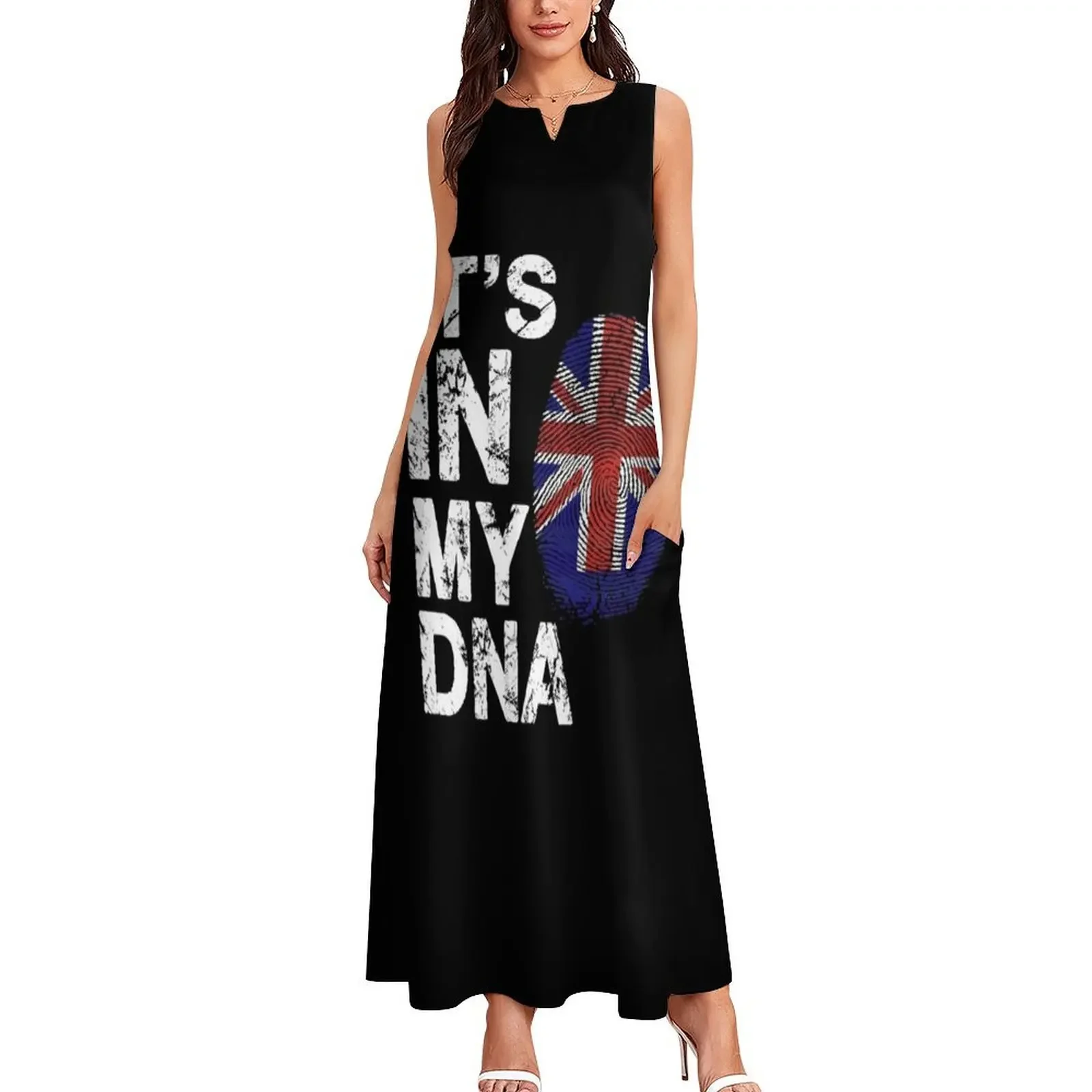 IT'S IN MY DNA Britische Flagge England UK Großbritannien Union Jack T-Shirt Langes Kleid sinnliches sexy Kleid für Frauen