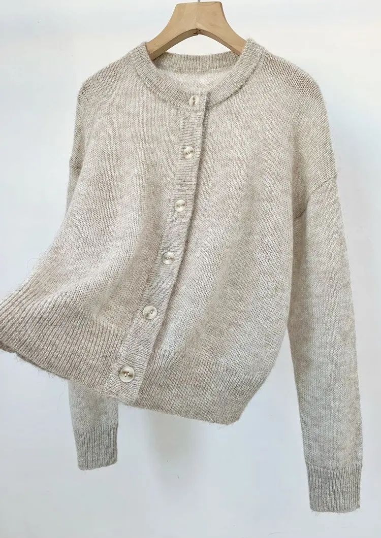 2026 Autumn/Winter Retro Style Silver Thread Mohair And Wool Knitted Cardigan For Women