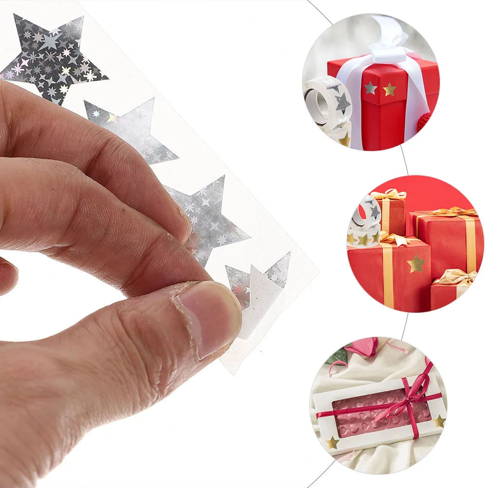 

4 Rolls Star Stickers Self-Adhesive Holographic Shiny Decals For Gift Wrapping Classroom Supplies Party Favors Stickers